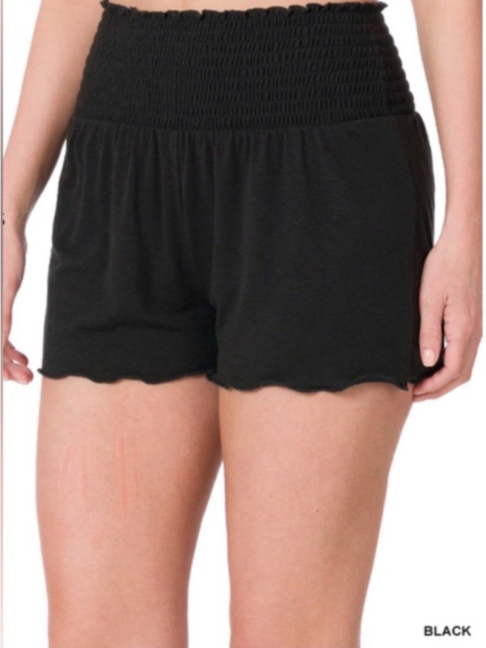 Zenana Outfitters Black Smocked High-Waist Lounge Shorts